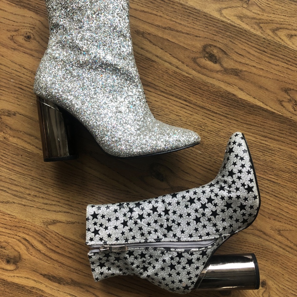 silver glitter ankle boots stars size 7 womens cape robbin Nashville disco